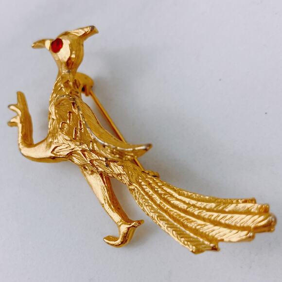 VTG Mid Century Roadrunner Brooch Rhinestone Gold Tone Figural Pin, Whimsy 50s - Picture 4 of 11